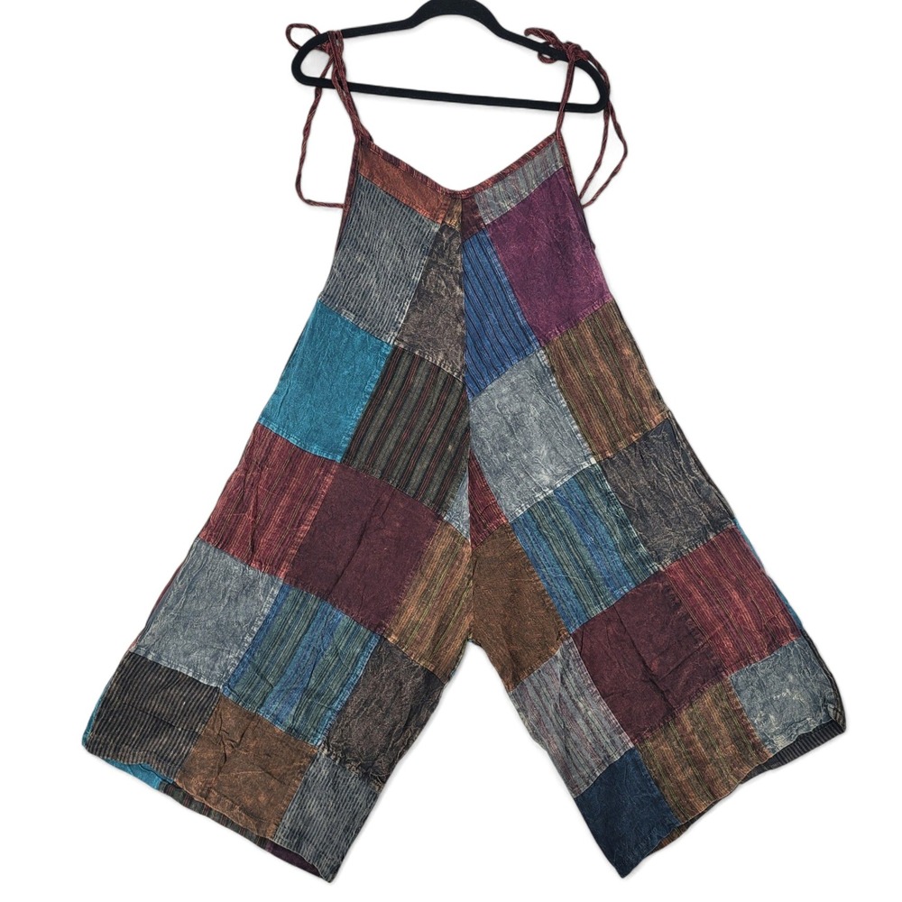 Boho Patchwork Festival Jumpsuit Wide Leg Hippie Grunge Indie Romper